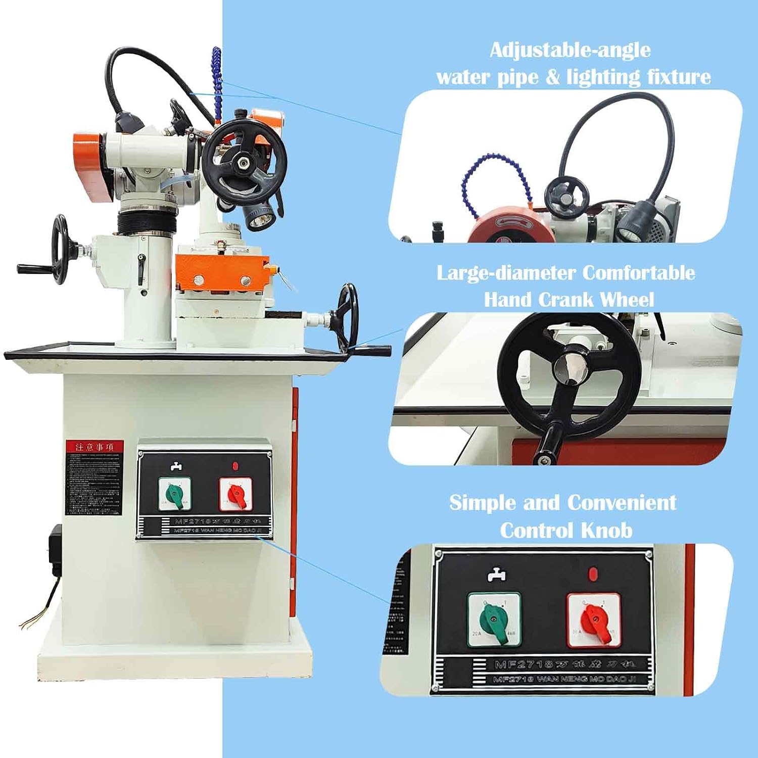 220V 4-in-1 Multi-Tool Sharpener with Speed Control, 370W Power & 150mm Grinding Wheel for Sharpening Saw Blades (Ø90-630mm), Router Bits, Planer Knives & Carbide Blades 3500RPM