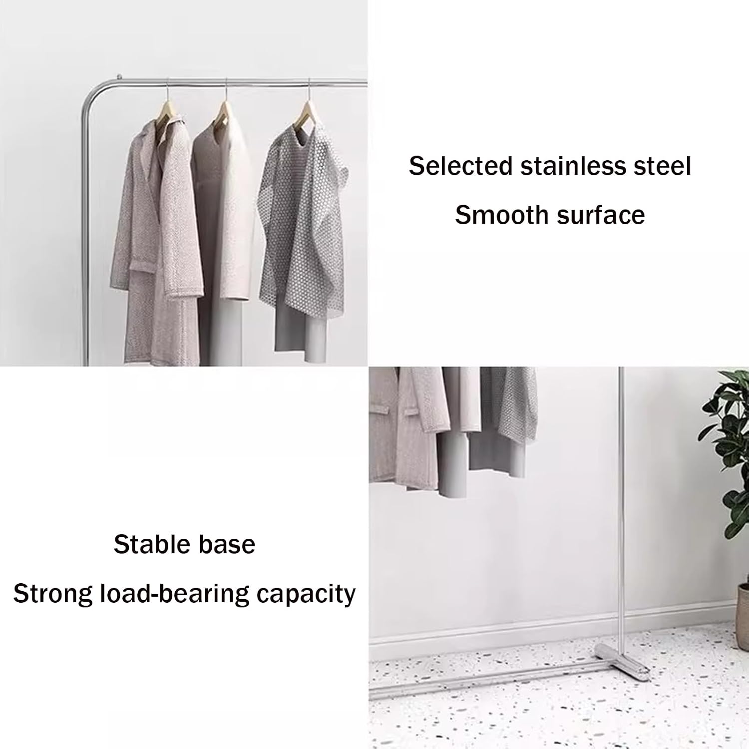 Garment Rack Commercial-grade Clothes Rails For Boutique Retail, Heavy-duty Clothing Rack For Hanging Clothes, Load 350 LBS,stainless Steel Single Rod Coat Rack For Bedrooms, Silver(Size:100X40X160CM)