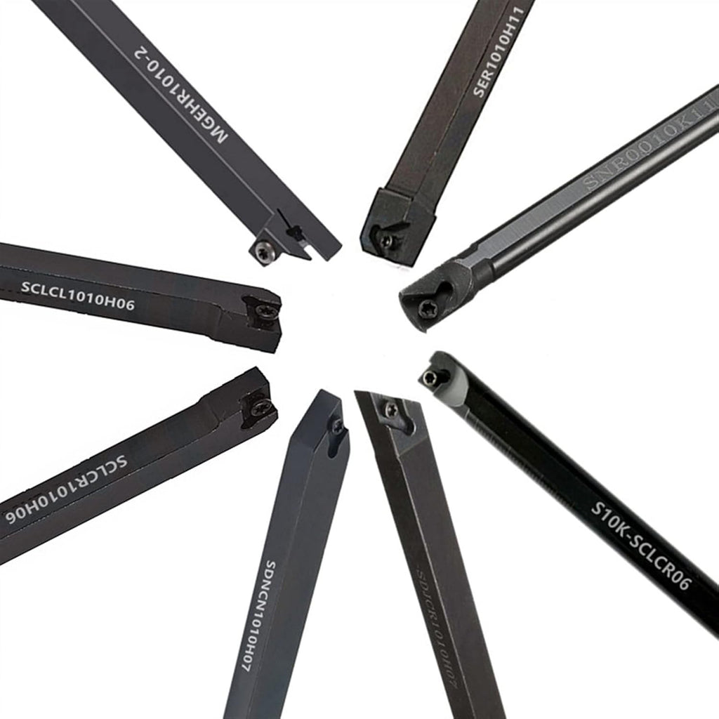 8Sets of 10MM CNC Lathe Turning Tool Holder Boring Bar with Applicable Inserts and Wrenches Set for Turning Threading(8Sets for AL Durable)