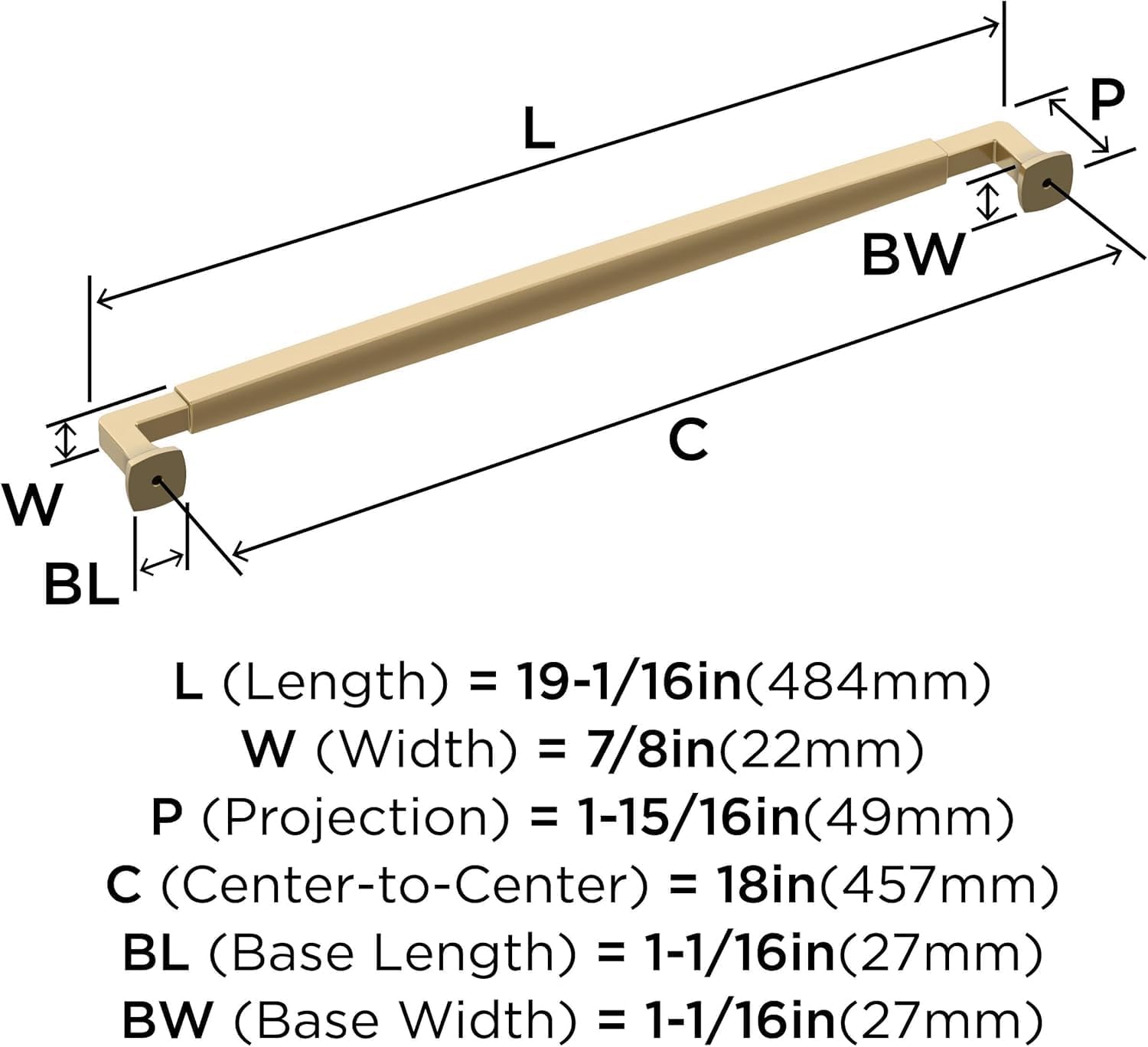 Amerock BP54061CZ | Champagne Bronze Appliance Pull | 18 inch (457 mm) Center-to-Center Cabinet Handle | Stature | Furniture Hardware