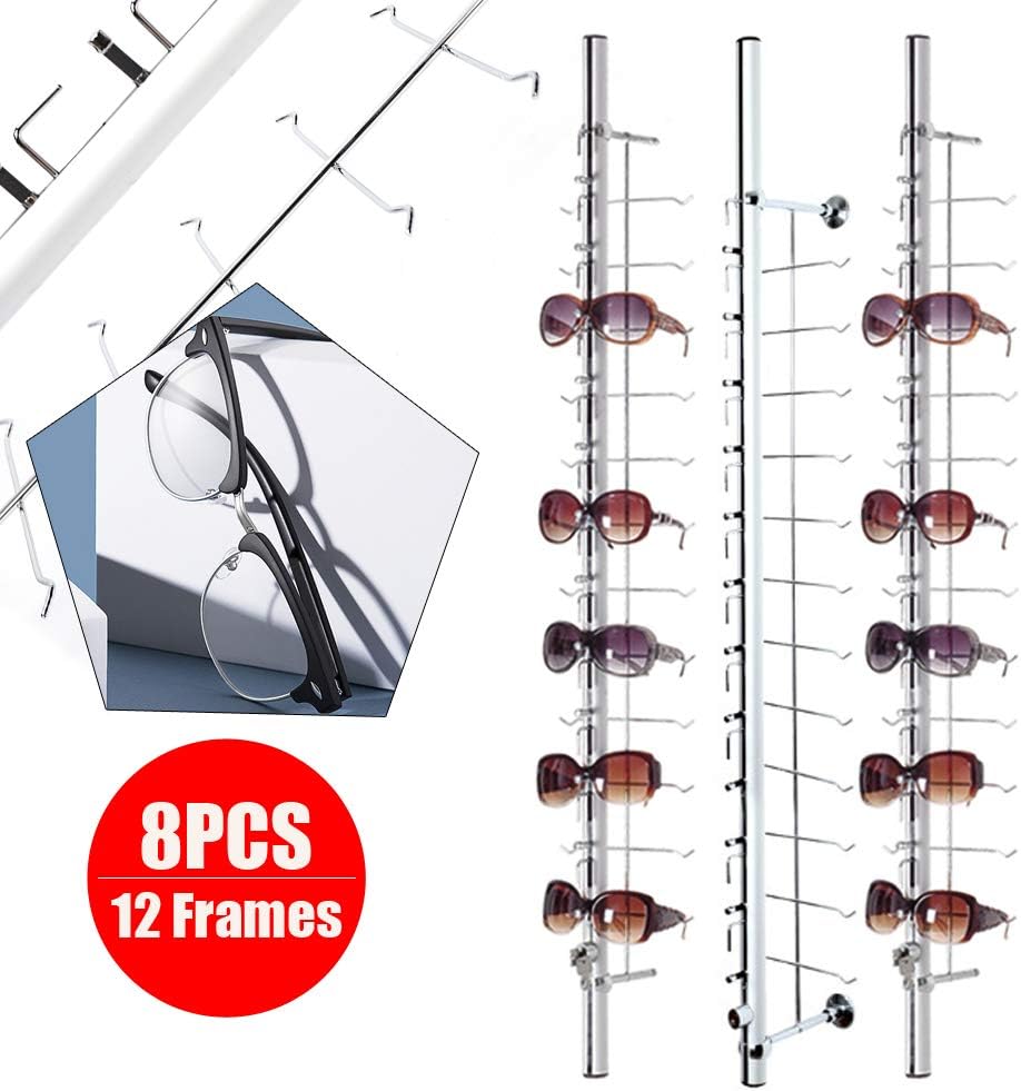 8Pcs Retail Display Glasses Sunglasses, Lockable Wall Mount Eyeglass Sunglasses Display Stand Holder Rack with Lock, Multiple Glasses Organizer Eyewear Display Hanging Sunglasse-US stock 43in-96Pairs
