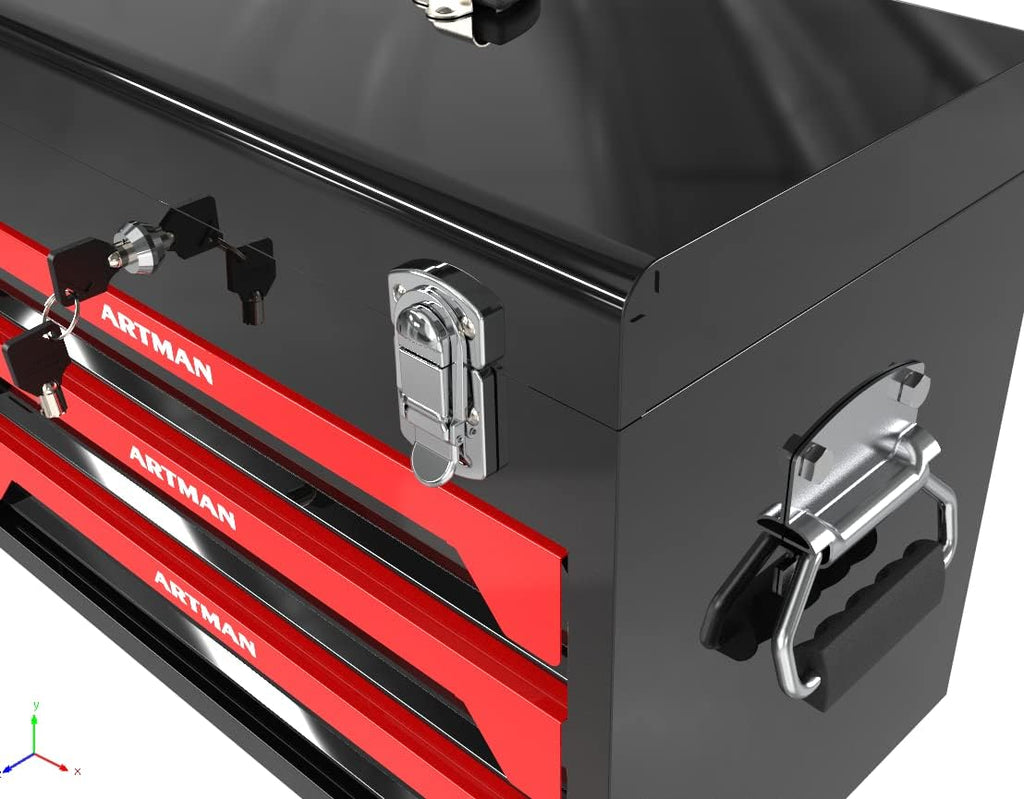 3 Drawer Tool Chest 439-Piece Mechanics Tool Set with Lock, Portable Household Tool Kit Heavy Duty Metal Tool Box for Garage, Warehouse,Workshop and Auto Repair (Red)