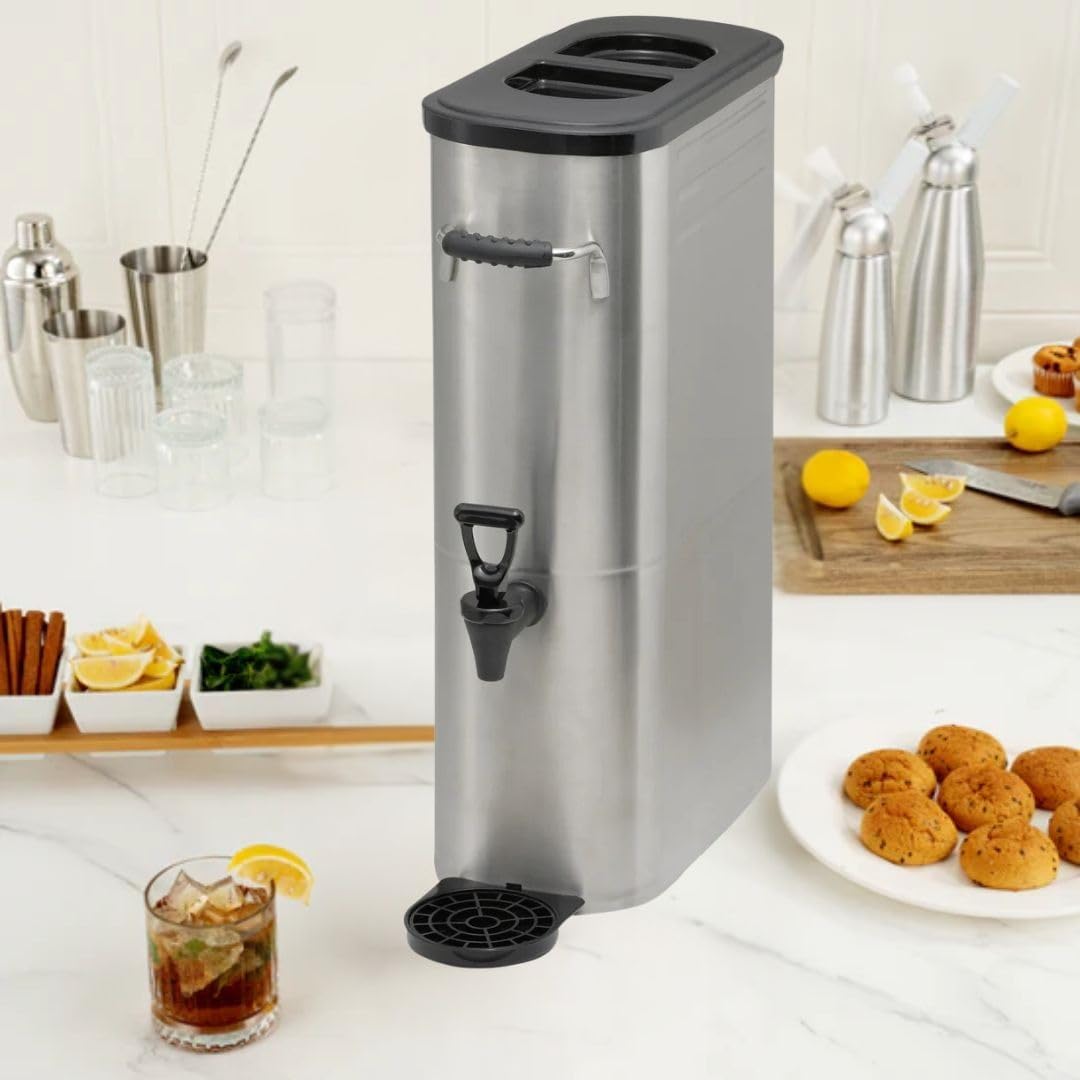 Soro Essentials- 5 Gallon Stainless Steel Slim Iced Tea Dispenser with Detachable Drip Tray– Drink Beverage Dispenser with Spigot Easy Dispensing For Coffee Iced Tea Lemonade Dispenser Tea Jug