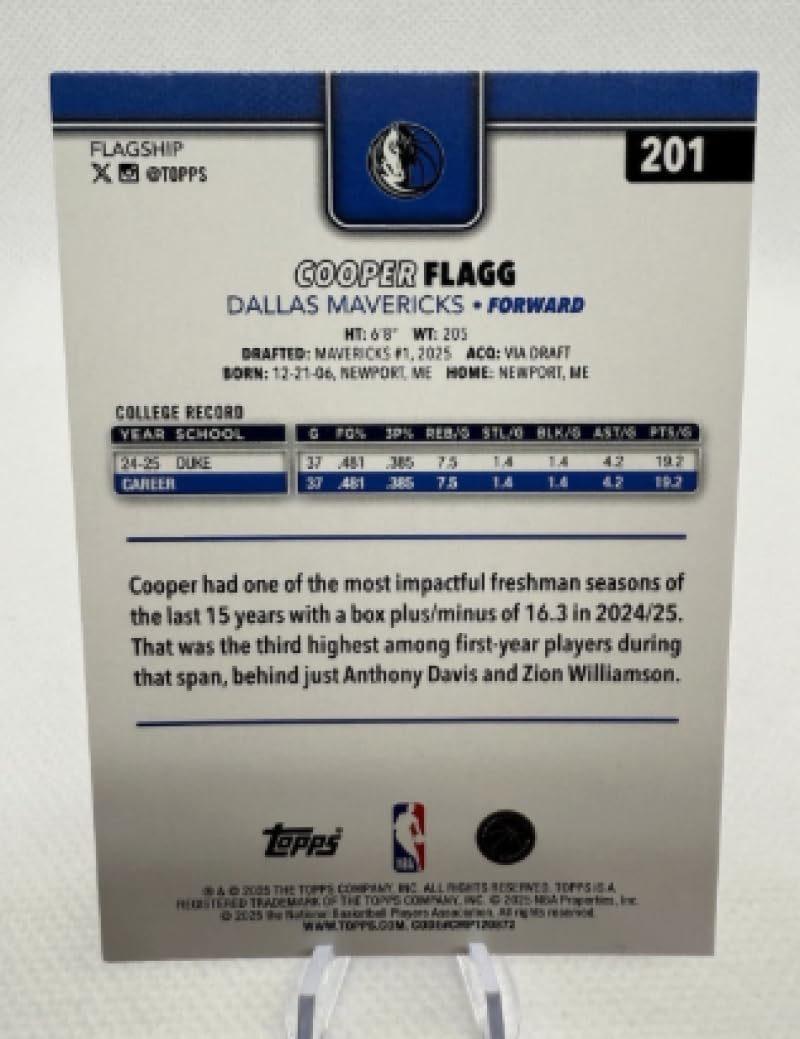 Basketball Trading Card 2025-26 Topps Crackleboard #201 Cooper Flagg EX++ Excellent++ RC Rookie Mavericks
