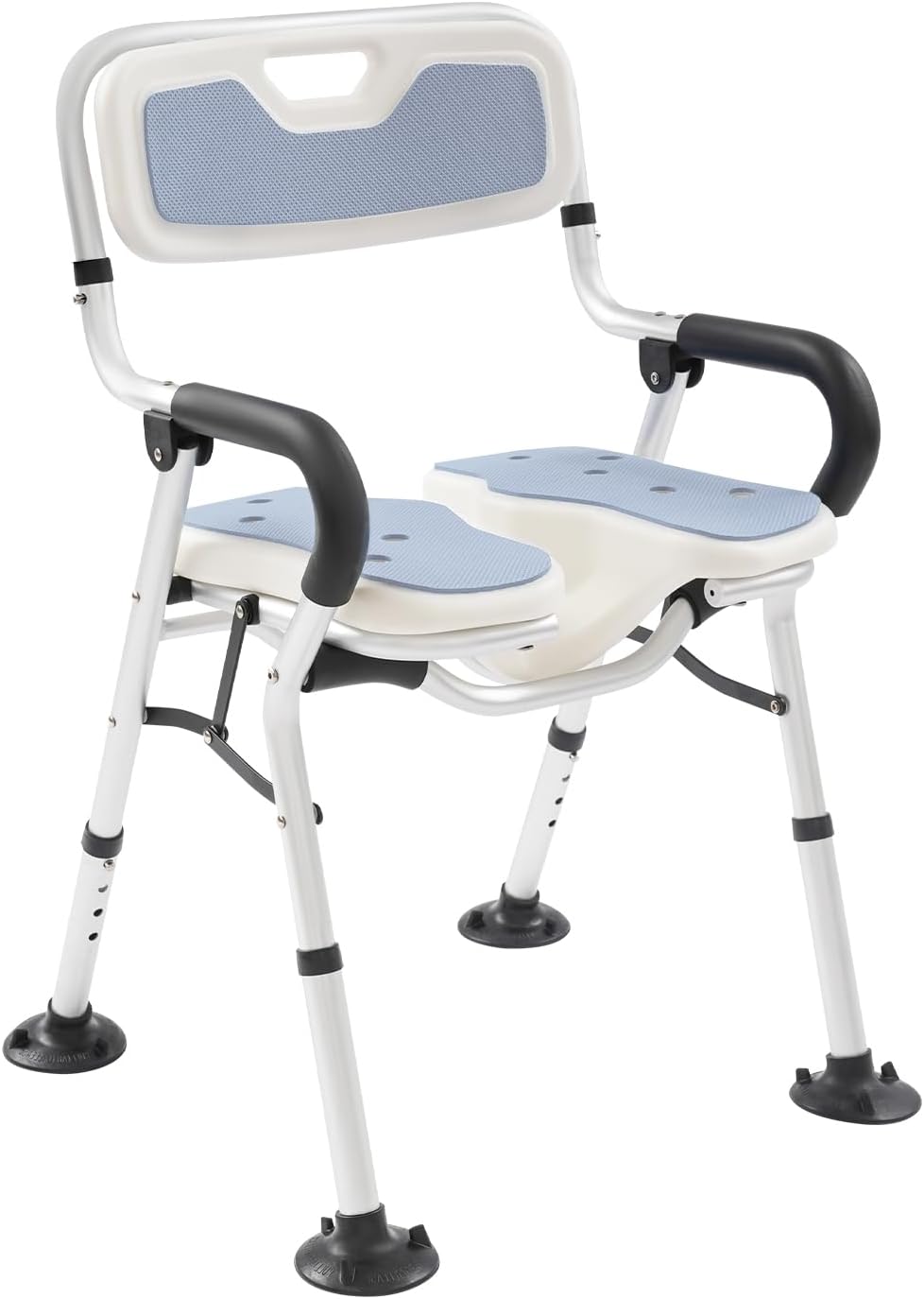 Folding Bedside Commode Chair -Toilet Seat Riser for Seniors Stable Portable U-Shape Seat - Shower Chair for Private Washing, Adjustable Height Chair - Supports Up to 330 Lb (Greay)