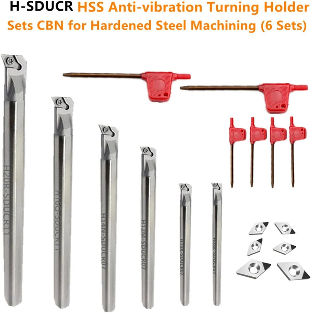 6 Sets Anti-vibration Boring Bar Set CNC Lathe Turning Tool H08 H10 H12 H14 H16 H20 With Inserts(CBN f Hardened Steel)