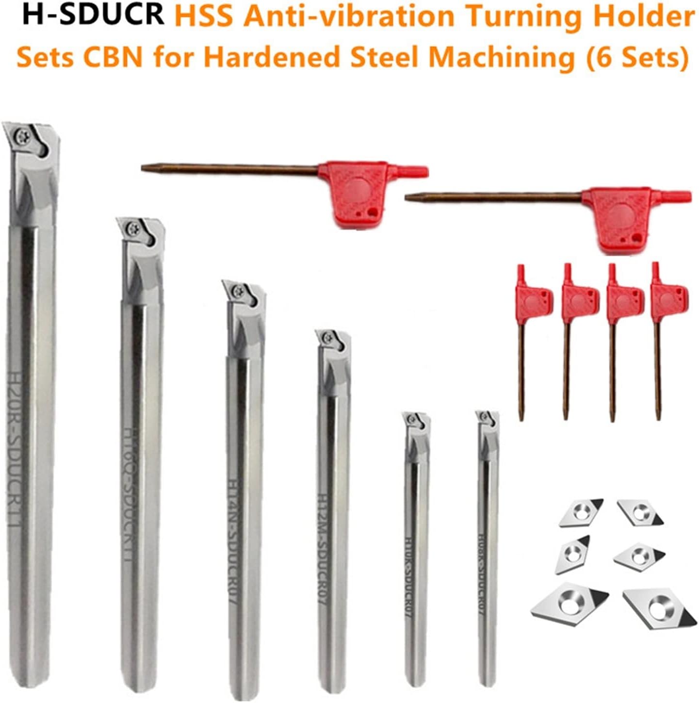 6 Sets Anti-vibration Boring Bar Set CNC Lathe Turning Tool H08 H10 H12 H14 H16 H20 With Inserts(CBN f Hardened Steel)