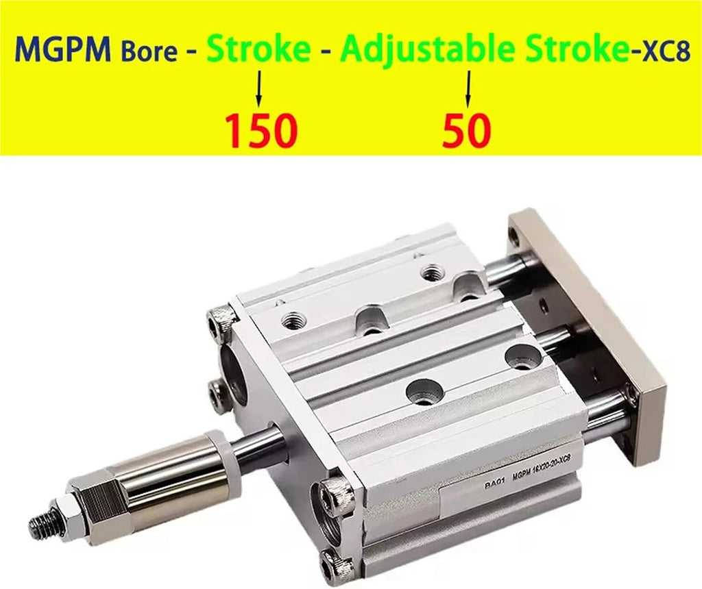 Pneumatic Cylinder Adjustable Stroke Type Three Bar Three-axis with Magnet MGPM12/16/20/25/32/40/50 Stroke 20-200mm(Stroke 150-50mm,Bore 20mm)