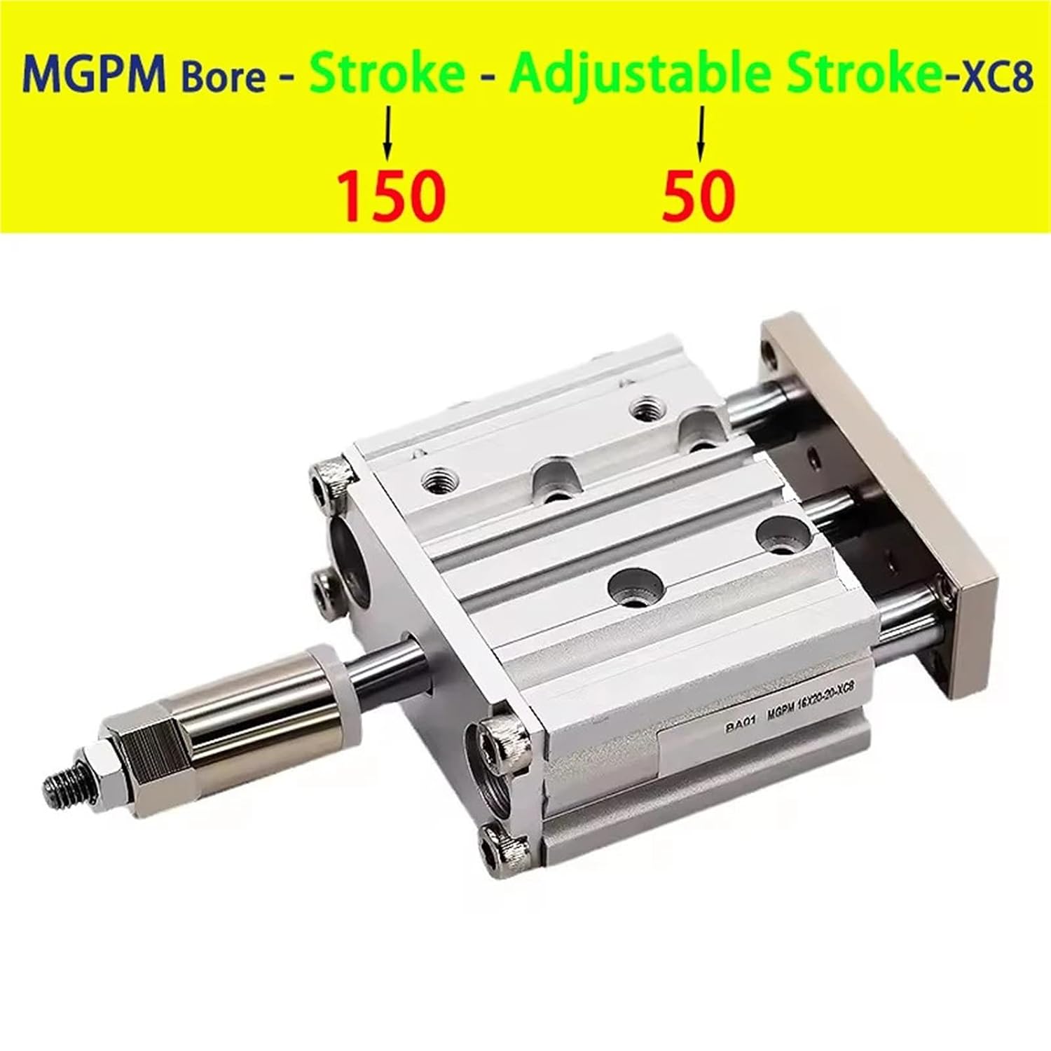 Pneumatic Cylinder Adjustable Stroke Type Three Bar Three-axis with Magnet MGPM12/16/20/25/32/40/50 Stroke 20-200mm(Stroke 150-50mm,Bore 20mm)