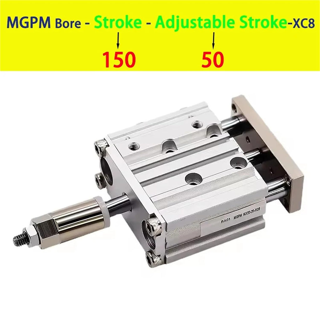 Pneumatic Cylinder Adjustable Stroke Type Three Bar Three-axis with Magnet MGPM12/16/20/25/32/40/50 Stroke 20-200mm(Stroke 150-50mm,Bore 12mm)