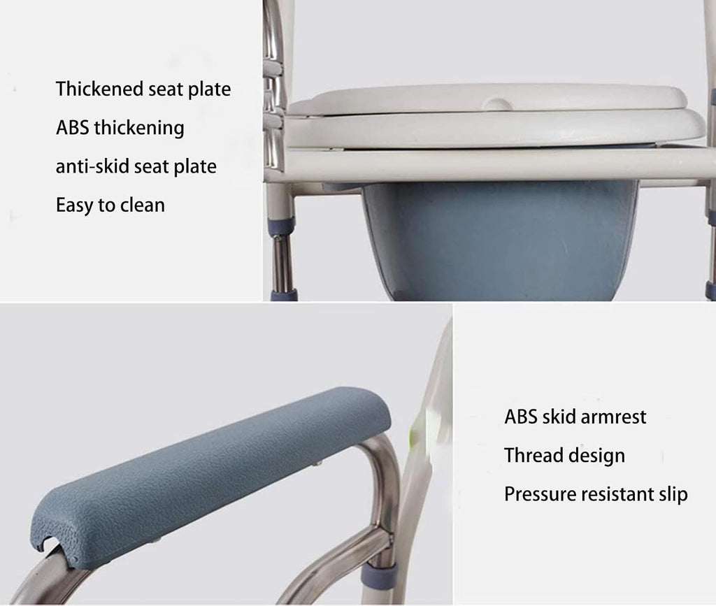 Folding Toilet Seat Chair Portable Bedside Commode, Height Adjustment Extra Wide with Bucket Splash Guard Heavy Duty Adult Bathroom Pail Fits Toilet Chair