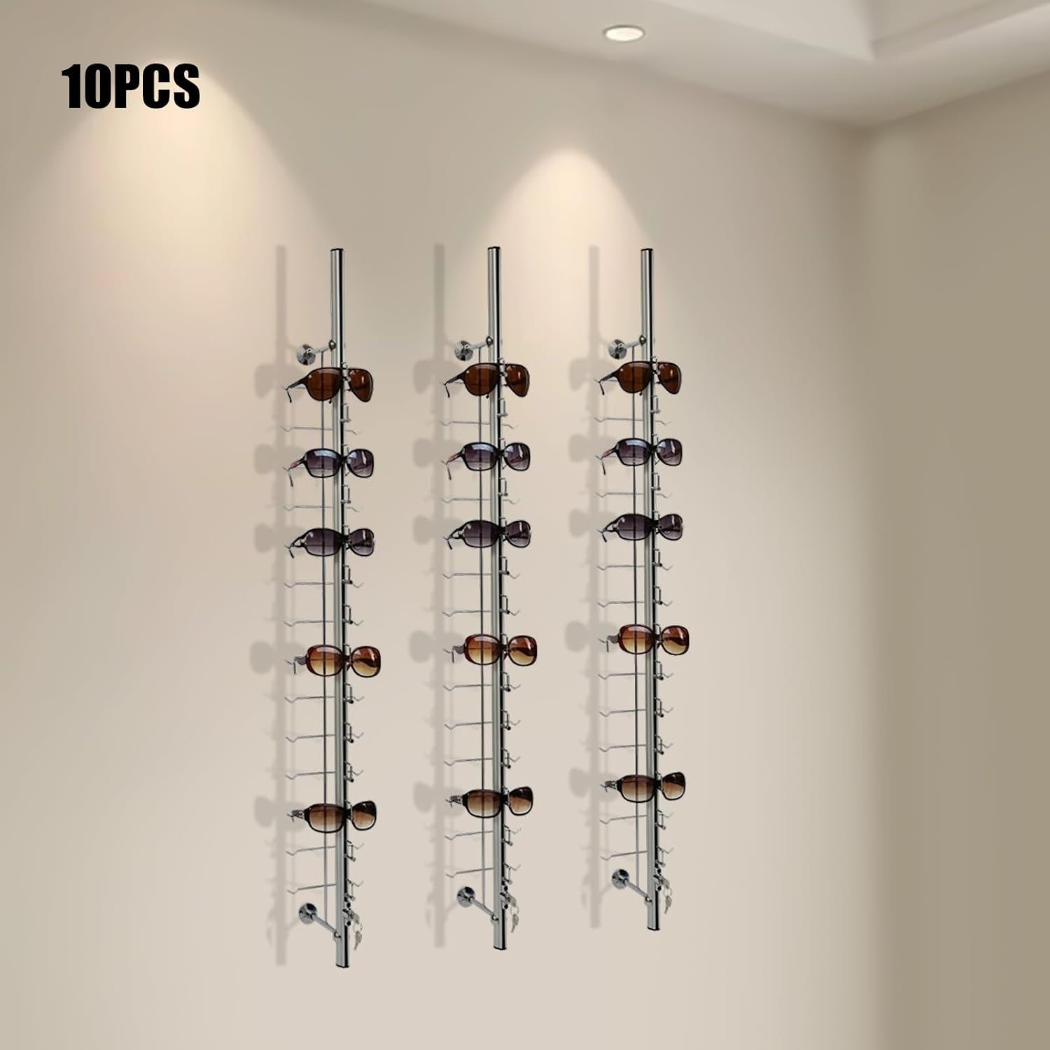 10pcs Retail Display Glasses Sunglasses, Lockable Wall Mount Eyeglass Sunglasses Display Stand Holder Rack with Lock, Multiple Glasses Organizer Eyewear Display Hanging Sunglasse-US stock (10Pcs(43in)-120Pairs(with lock))