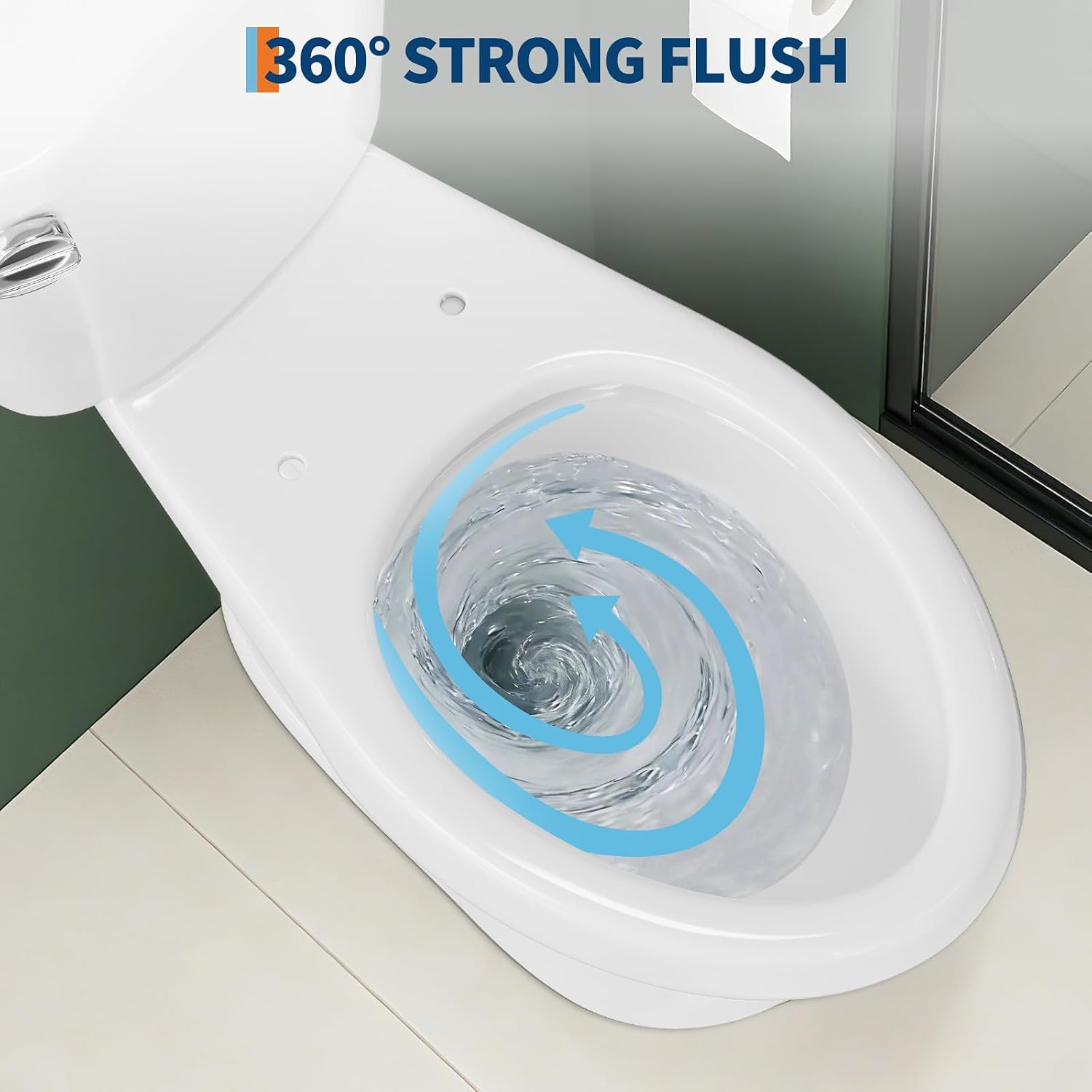 17' Elongated Toilet Bowl – Single Side Handle, Upgraded Power Flush, Includes Water-Saving Tank Components – Two-Piece Replacement for Elderly-Friendly Remodel