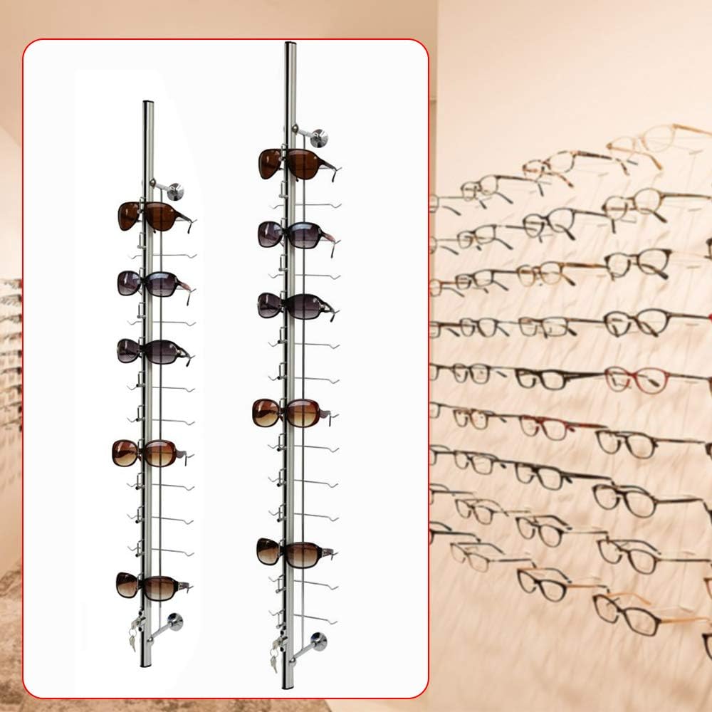 10 Pcs/Set Glasses Rack Eyeglass Frame Stand 3.6ft Hold 12 Frames Sunglasses Holder Organizer Storage Eyewear Glasses Display Stand Column Decorative Display Rod with Lock