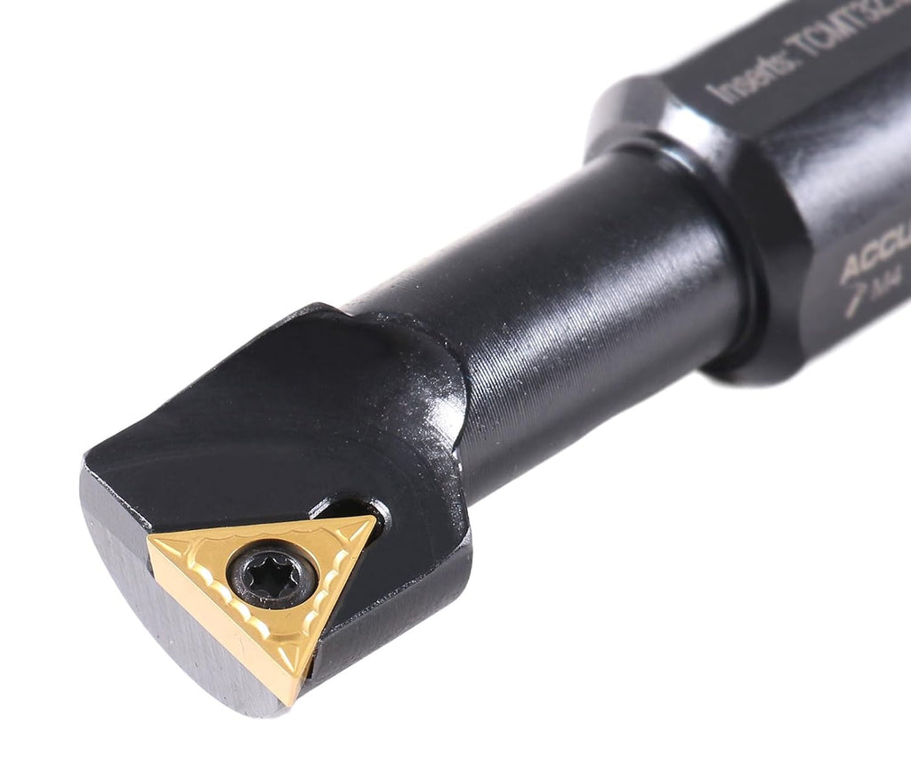 Accusize Industrial Tools 1' 4pc Indexable Stubby Length Boring Bar Set, w/Carbide TiN Coated TCMT Inserts and Extra Screws, EJ99-2182 | TCMT Inserts, Carbide, TiN Coated, Mini Bore 1/2 in-1-1/4 in, Max Bore 1-5/16 in-1-31/32 in, OAL 2-15/16 in-3-19/32 in