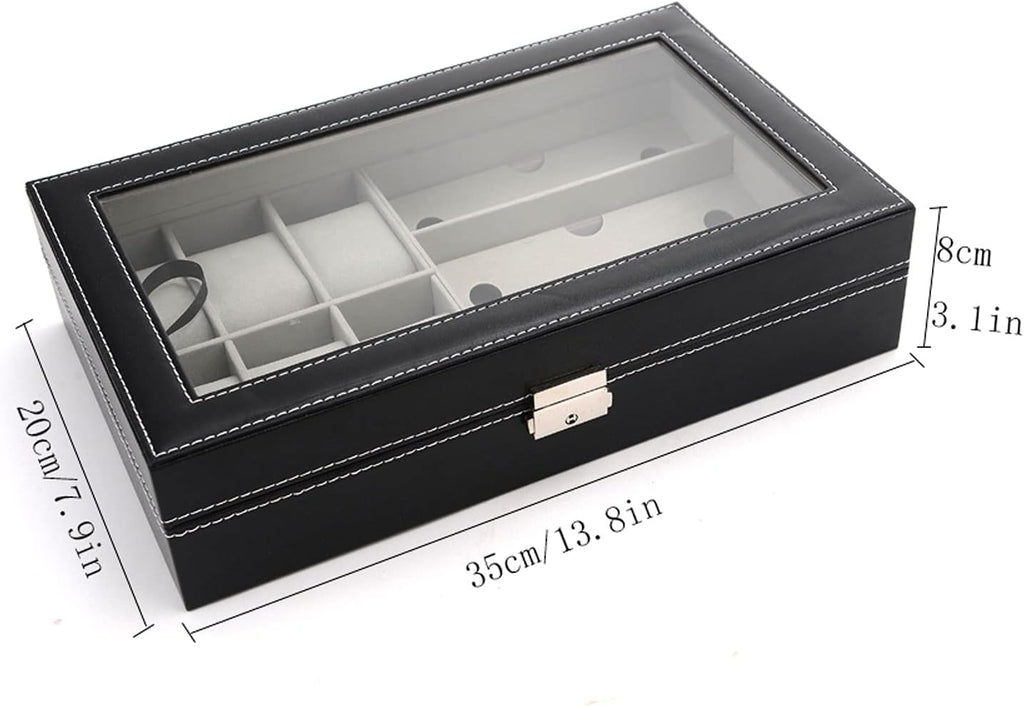 Glasses Stand Leather 6 Watch Box Jewelry Case and 3 Piece Eyeglasses Storage and Multi Sunglass Glasses Display Case Organizer for Women Men Eyewear Display Stand (Color : Brown)