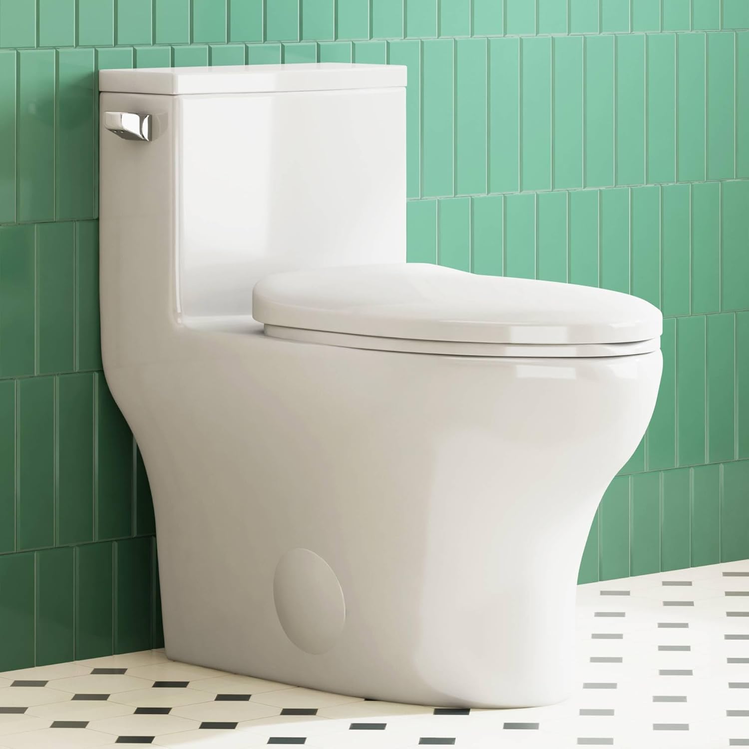 Eridanus One Piece Toilet Elongated With Soft Closing Seat, Comfortable ADA Compliant 17' Chair Height Seat, Powerful & Quiet Left Side Trip Lever Flush (1.28 GPF), 12' Rough-In