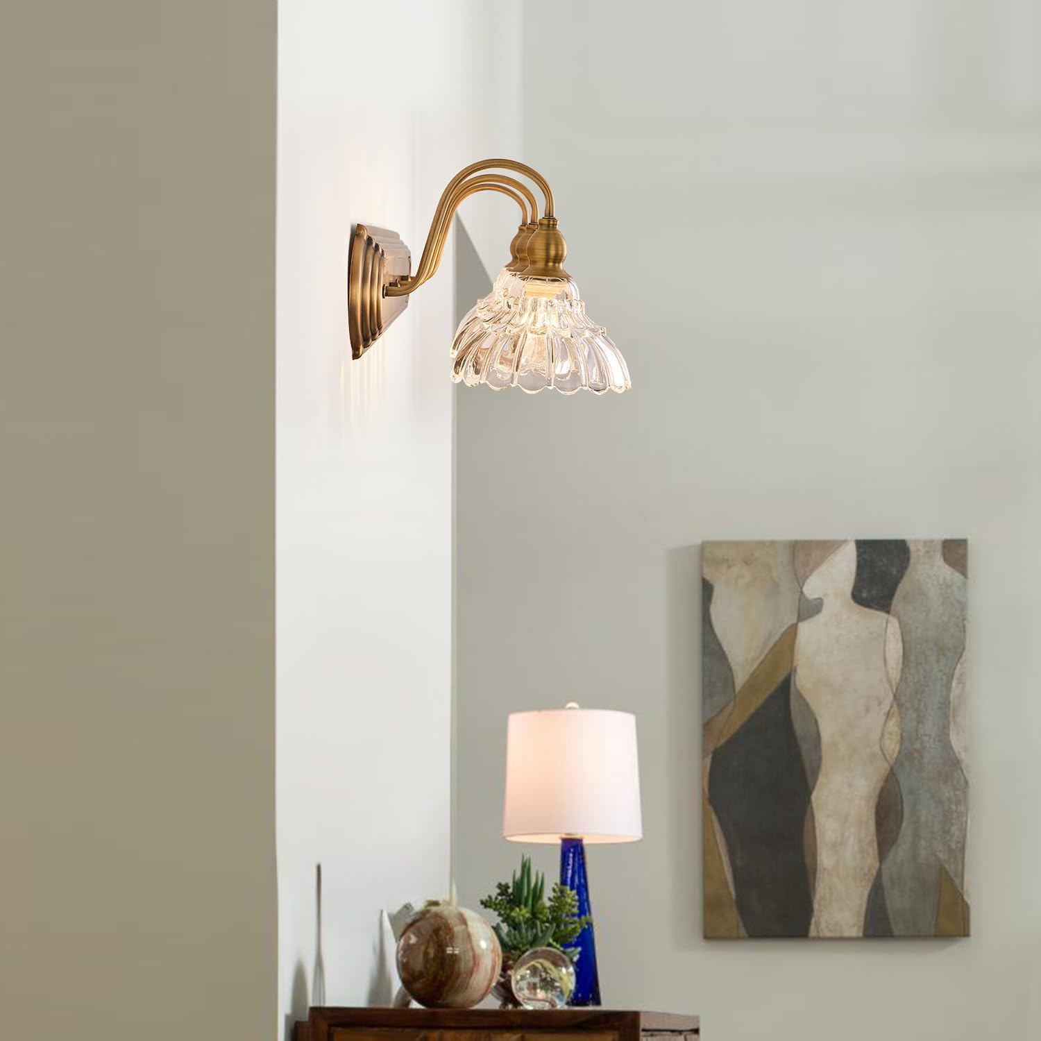 Vintage 3-Light Bathroom Vanity Lighting Fixtures Modern Wall Sconces Brass Glass Retro Vanity Light for Bedroom, Bathroom, Doorway, Farmhouse, Hallway