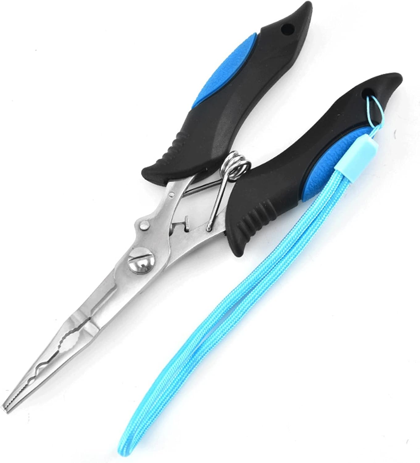 Fishing Pliers, Ice Fishing Gear, Stainless Steel Hook Remover Braid Cutter Rustproof Split Ring Pliers, Fishing Multi-Tools with Lanyard Fishing Gifts for Men (Color : Blue)