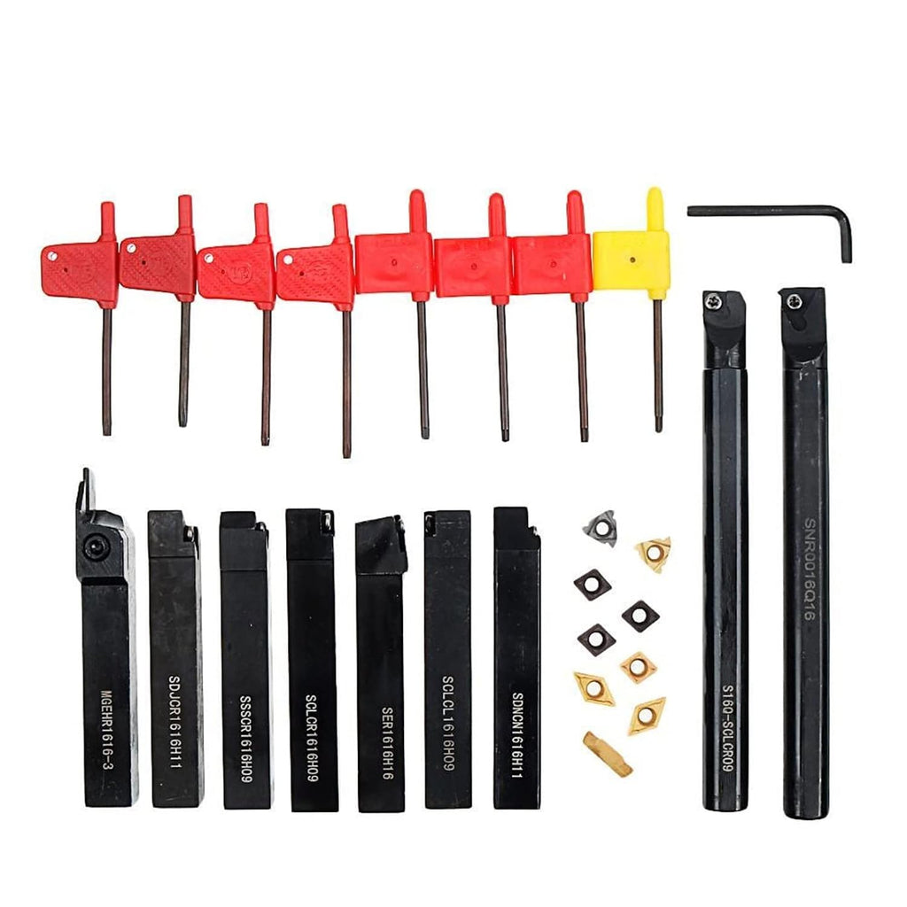 9Pcs/Set 16mm Shank Lathe Boring Bar Turning Tool Holder Kit with Inserts CNC Cutting Tool Holder for Lathe Machine Tool Machinist Lathe Tools