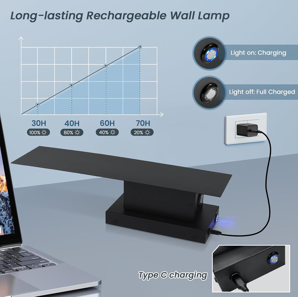 Black Wireless Wall Sconces Set of Two,3000K-6000K Dimmable Battery Operated Wall Sconces with Remote,USB Rechargeable LED Wall Lights for Living Room Bedroom Hallway