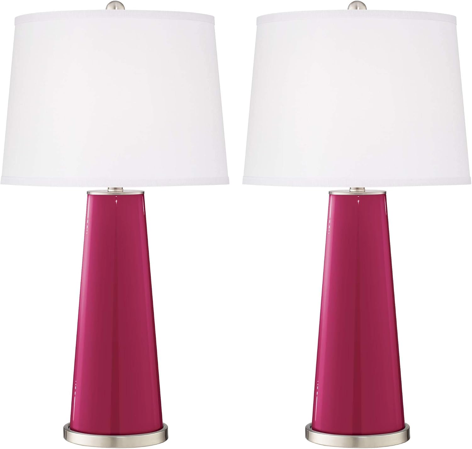 Color + Plus Leo 29 1/2' Tall Modern End Table Lamps Set of 2 Vivacious Pink Finish Glass Fabric White Shade Living Room Bedroom Bedside Nightstand House Office Family Reading Kitchen Entryway