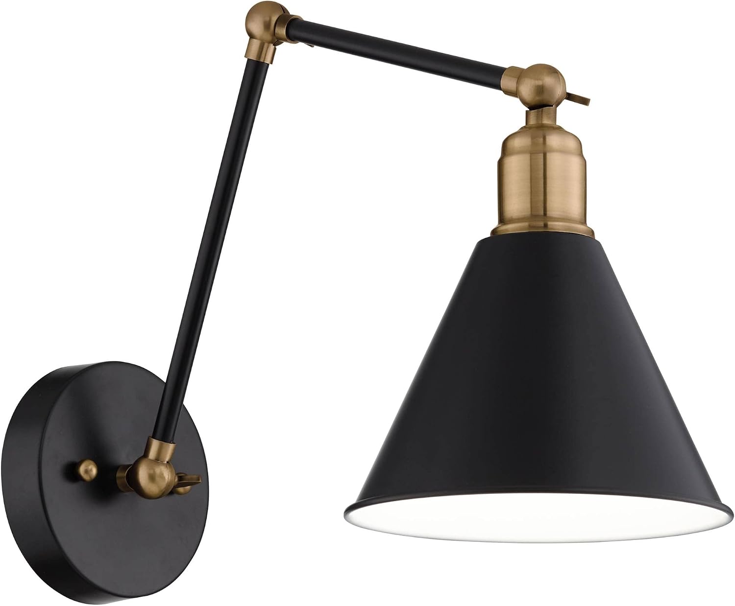360 Lighting Wray Modern Wall Lamps Set of 2 Rich Black Brass Hardwired 7 1/4' Fixture Adjustable Arm Metal Cone Shade for Bedroom Bathroom Vanity House Reading Living Room Home Hallway