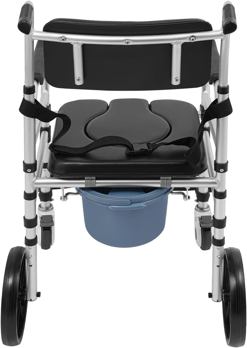 Foldable Shower Chair with Wheels, Rolling Shower Wheelchair Bedside Commode Chair with Arms, Portable Height Adjustable Bathroom Shower Chair for Seniors Adult Disabled (U-Shaped, with Sofa Cushion)
