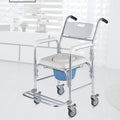 3-in-1 Shower Commode Wheelchair, Comfortable Padded Seat, Lightweight & Waterproof Rolling Over Toilet Chair, Ideal for Homecare, Weight Capacity 330 lbs, White