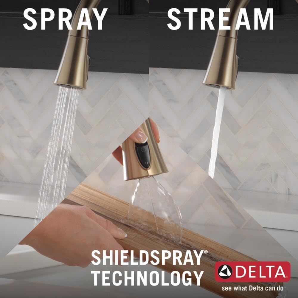 Delta Faucet Emmeline Gold Kitchen Faucet Touch, Touch Kitchen Faucets with Pull Down Sprayer, Kitchen Sink Faucet, Delta Touch2O Technology, Lumicoat Champagne Bronze 9182T-CZ-PR-DST