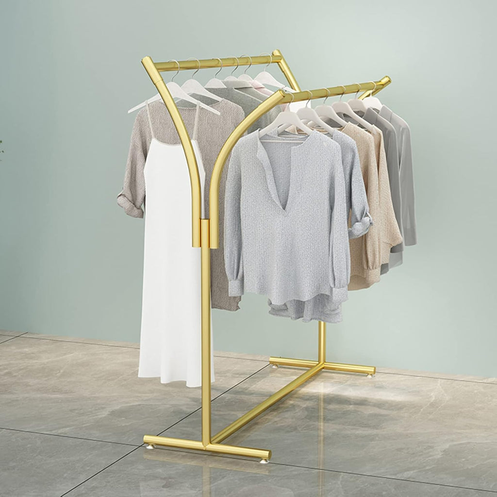 Heavy Duty Metal Rolling Garment Rack with Wheels Double Bar Hanger Retail Display in Gold and Black Modern Boutique Clothing Rack for Floor Standing 150 * 155,D-Without Ers 60 * 150 * 50cm