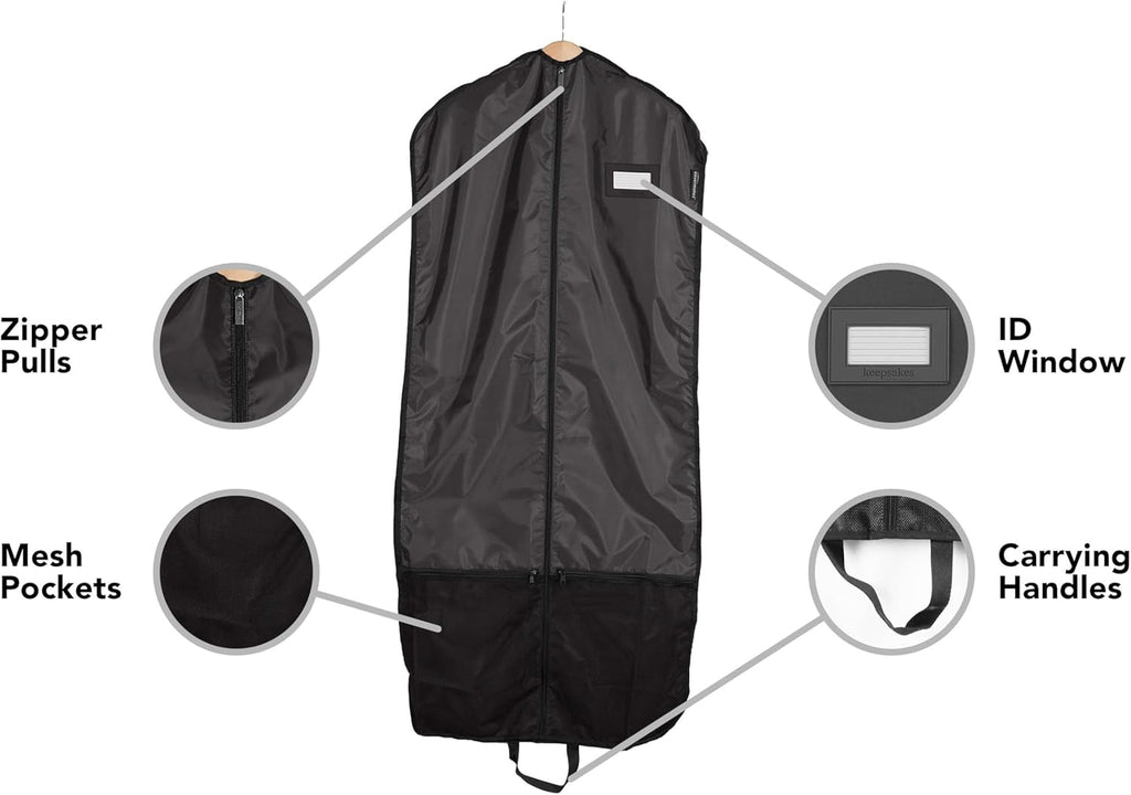 Covermates Deluxe Garment Bag Set for Closet Storage & Travel – Heavy Duty Hanging Suit & Dress Bags with ID Window, Accessory Pockets & Carrying Handles – Premium Wardrobe Protection, Black