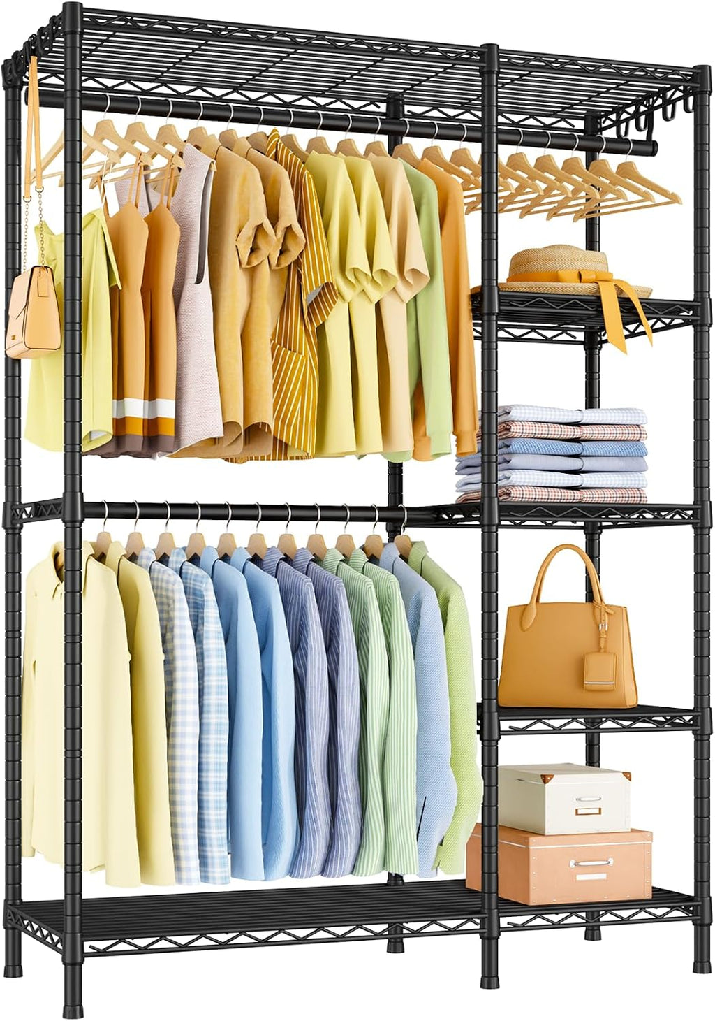 Ulif F2 Clothes Rack, 5 Tiers Heavy Duty Garment Rack for Bedroom, Freestanding Adjustable Closet Storage Organizer, 46.1' W x 15.4' D x 78.3' H, Load 630lbs, Upgraded Black