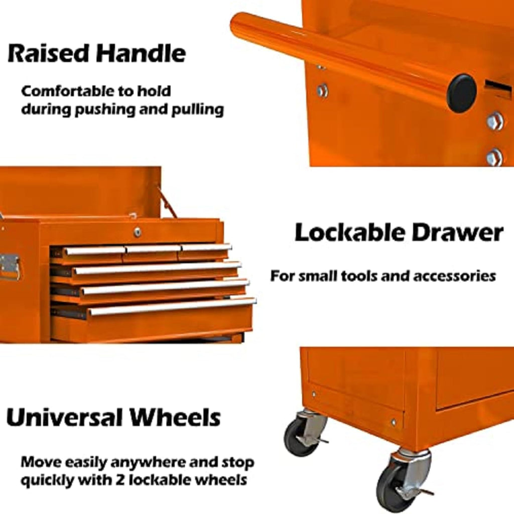 Campfun Rolling Tool Chest with Wheels, 8-Drawer Tool Box Organizer Tool Cabinet, Detachable Large Tool Cabinet with Lock, Mechanic Tool Cart High Capacity Tool Storage Cabinet, Orange