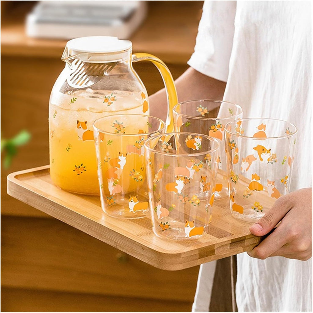 Beverage Serveware Cute glass cold kettle high temperature resistant household large-capacity cup set tea cup Water Carafe