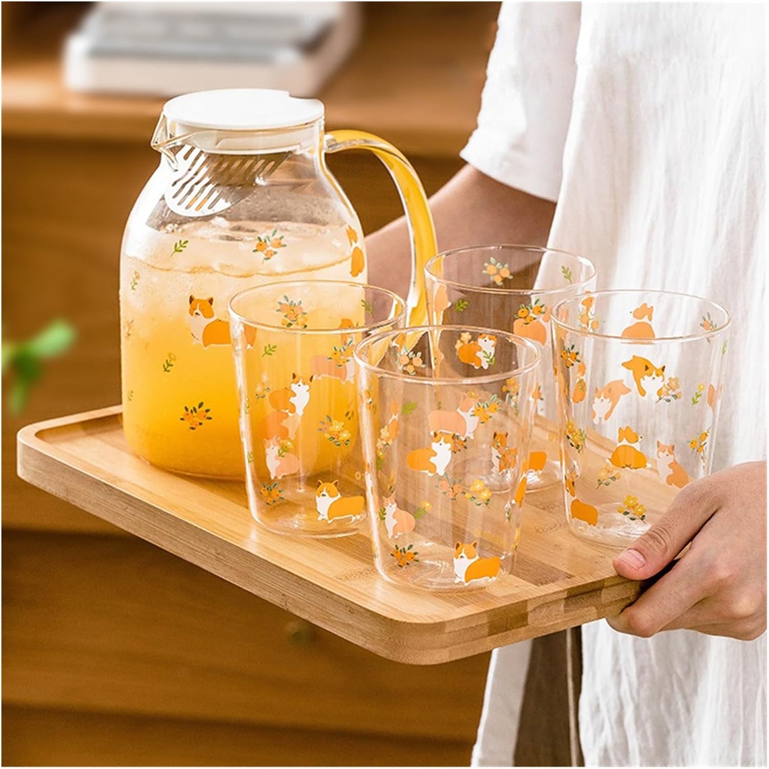 Beverage Serveware Cute glass cold kettle high temperature resistant household large-capacity cup set tea cup Water Carafe