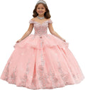 Crystal Lace Applique Flower Girl Dress Layered 3D Floral First Communion Dresses Off Shoulder Girls Pageant Dresses