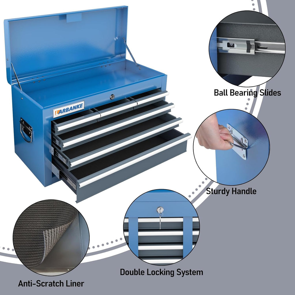 LARBANKE 5-Drawer Tool Chest & 8-Drawer Tool Cabinet with Stainless Steel Countertop, Locking System & Connection Buckle,Cabinet Featuring 360° Swivel Wheels with Brakes&Foot Pads,Blue