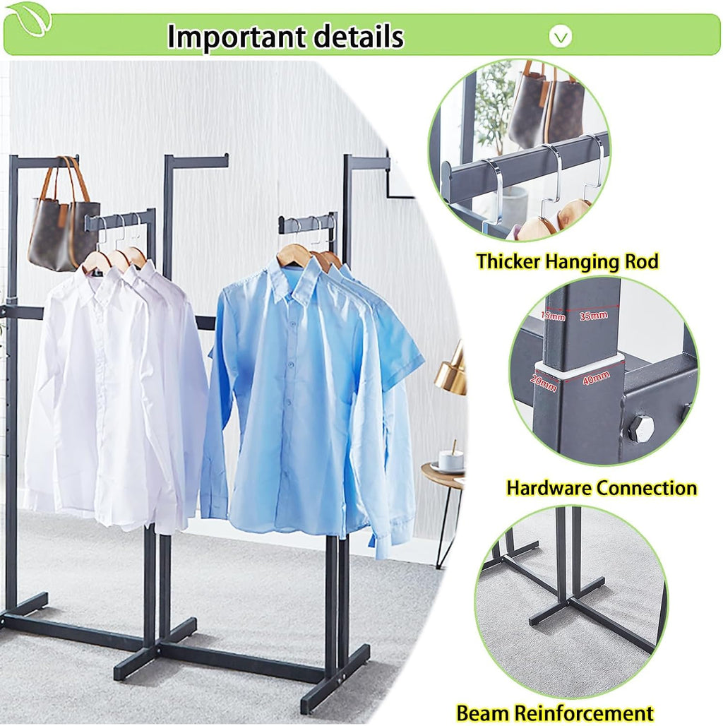 Floor Standing Metal Garment Rack - Heavy Retail Display Racks With Wheels, 10 Arms Clothing Rack, Square Tubing Portable Shirt Rack, Merchandise Display RackFor Hanging Clothes (XL-Black)