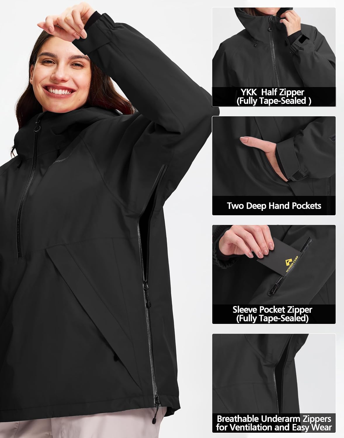 Pionner Camp Womens Ski Jacket Snow Coat Waterproof Baggy Anorak Snowboard Hoodie Insulated Pullover Winter Sports Mountain