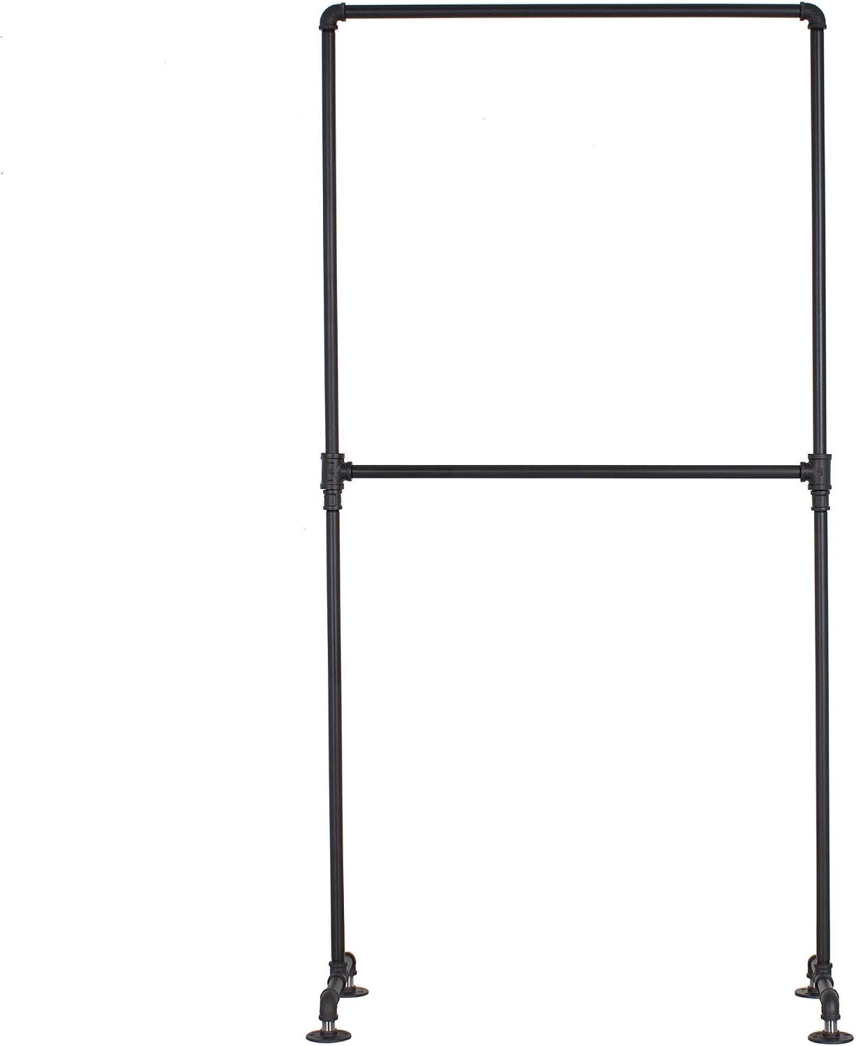 William Robert's Vintage Industrial Pipe Double Rail Clothing Rack, Black, 39 Inches Wide, 78 Inches Tall