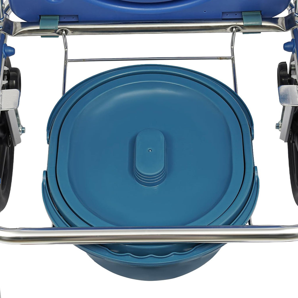 Adjustable Shower Commode Wheelchair, 275lbs Capacity Aluminum Shower Chair, Padded Seat & Commode Opening - Portable Bathroom Wheelchair for Adults, Elderly, Patient Home Care