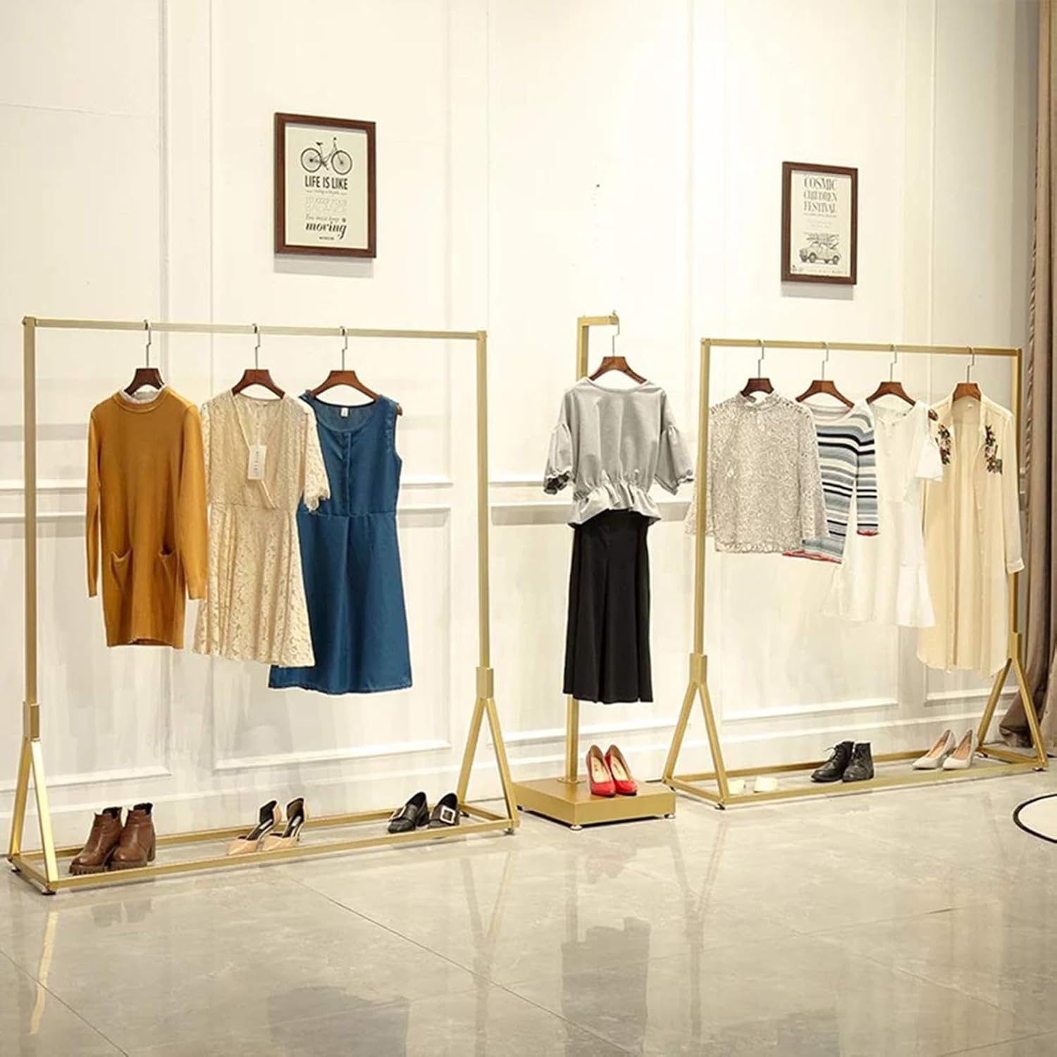 Simple Heavy Duty Metal Rolling Garment Rack with Wheel, Wrought Iron Single Rod Floor-Standing Display Hangers, Retail Garment Coat Organizer,100 * 40 * 155cm