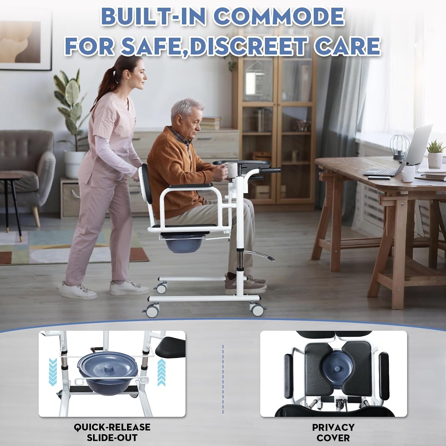 Patient Lift Transfer Chair - Heavy Duty Shower Commode Chair with Toilet Safety Frame (Dual A - Black XL)