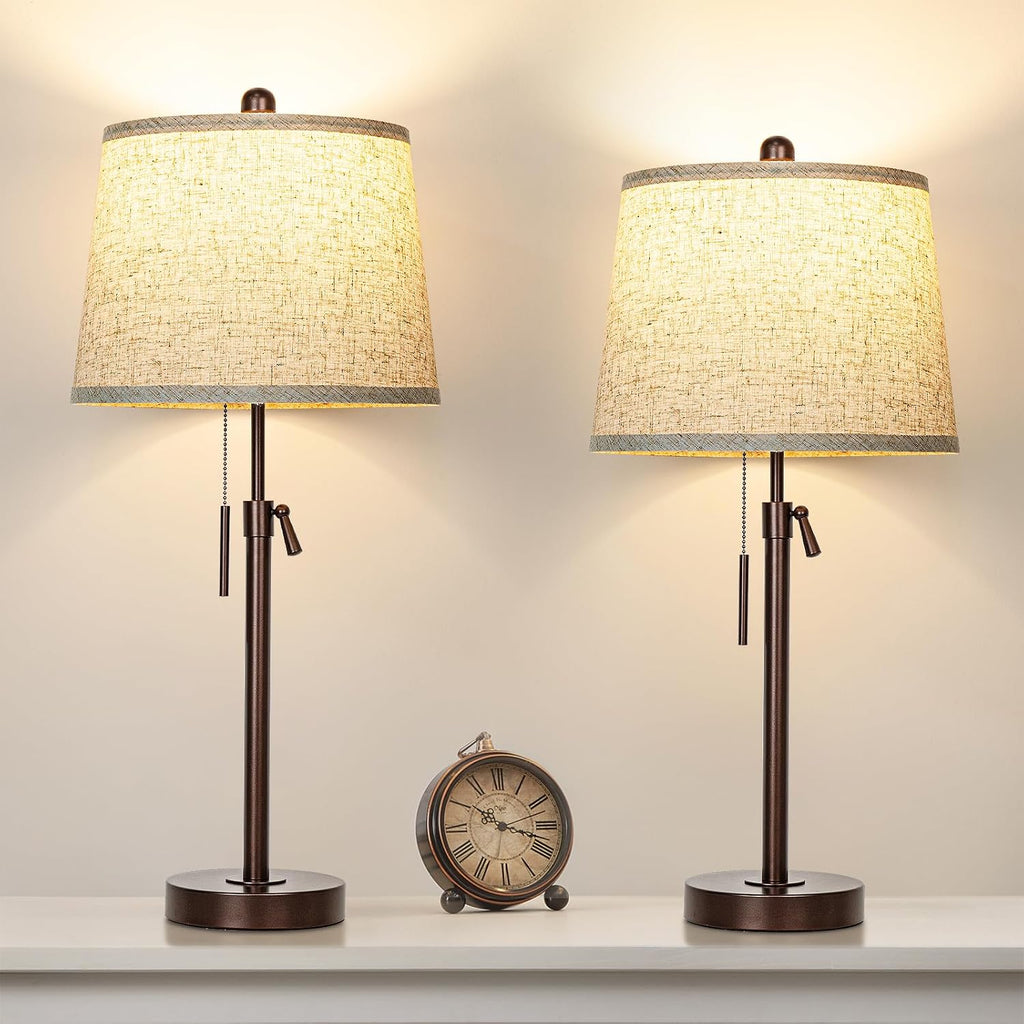 3 Piece Lamp Sets for Living Room Floor Lamp and Table Lamps Set of 3 Tall Standing Lamp Adjustable Height 3 Color Temperature Modern Brown Lamp for Bedroom Nightstand Bedside EndTable(Bulbs Included)