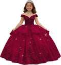 Crystal Lace Applique Flower Girl Dress Layered 3D Floral First Communion Dresses Off Shoulder Girls Pageant Dresses