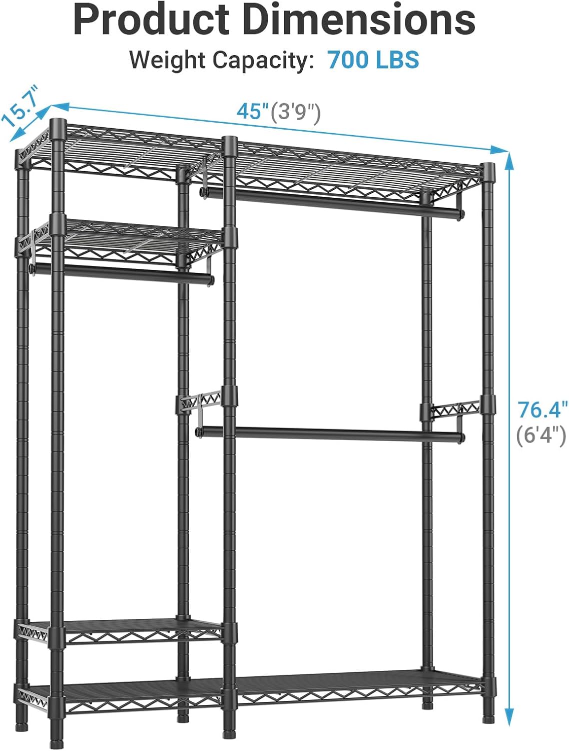 VIPEK V2C Heavy Duty Clothes Rack with Upgraded Polyester Cover, Metal Portable Closet with Adjustable Shelves & Hanging Rods, Freestanding Wardrobe Closet for Bedroom, Max Load 700LBS