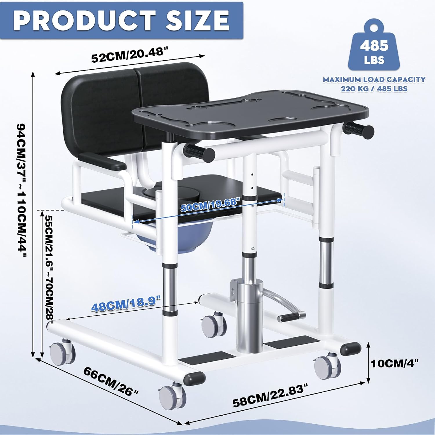 Patient Lift Transfer Chair - Heavy Duty Shower Commode Chair with Toilet Safety Frame (Dual A - Black XL)