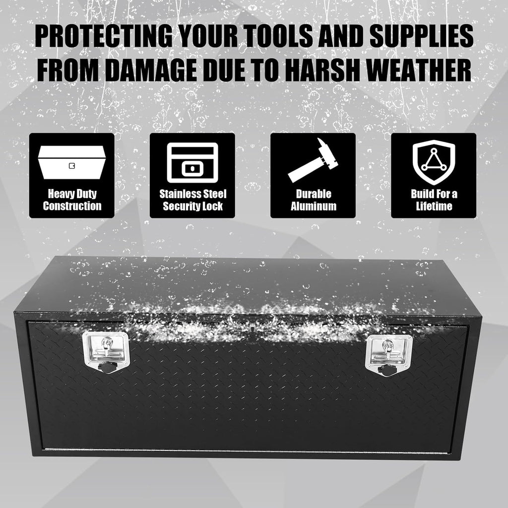 confote Black Steel Underbody Truck Tool Box with Aluminum Door,Heavy Duty Tool Box Organizer Chest For Pick Up Truck Bed,T-Handle Lock,Waterproof-48 x 18 x 18 inch