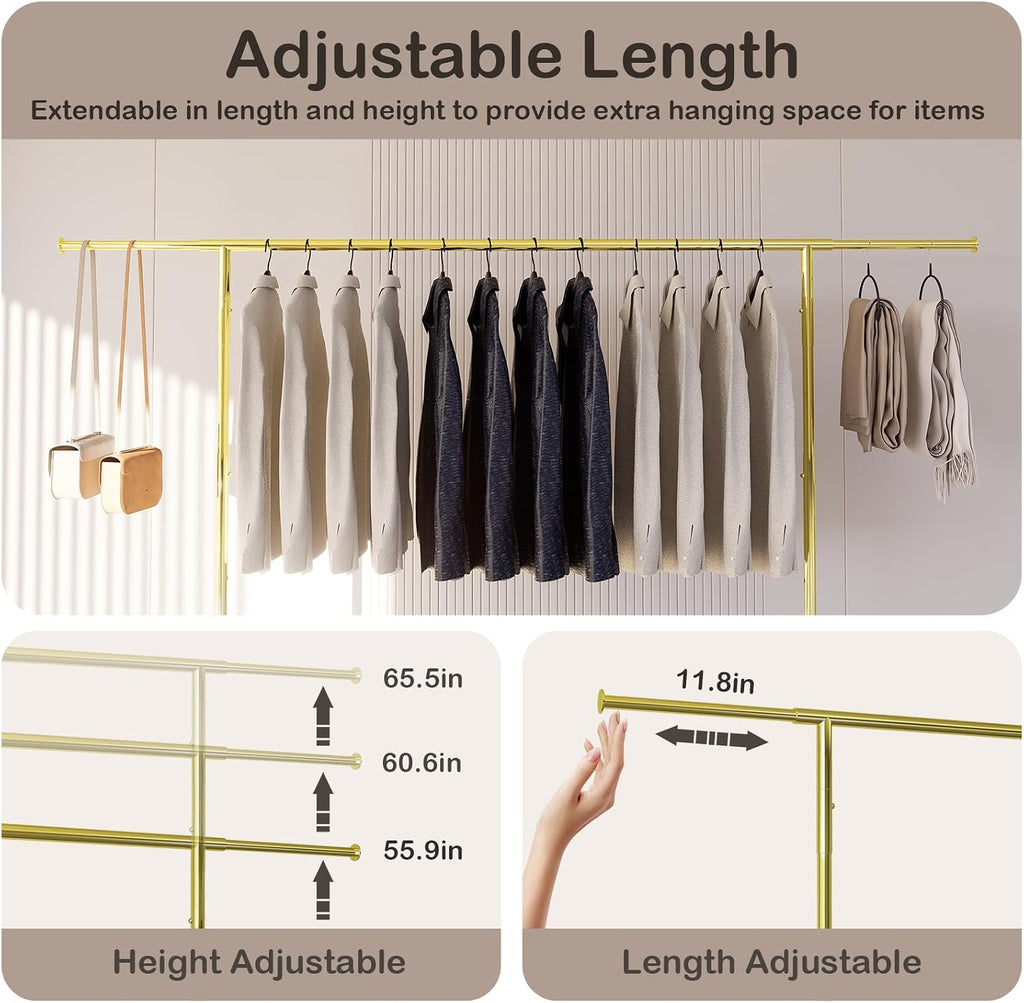 Collapsible Gold Clothes Rack Single Clothing Racks For Hanging Clothes Metal Clothing Hanging Rack Commercial Garment Rack With Wheels For Bedroom Balcony
